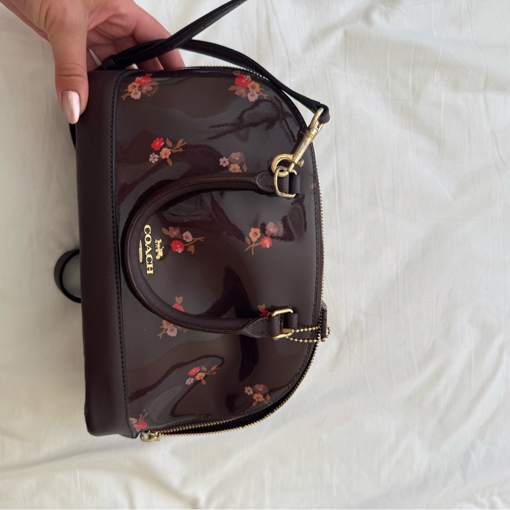 Coach Dark Burgundy/Brown Crossbody Bag with Floral Design